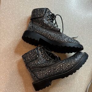 Rhinestone Combat Boots Women's Sz 7 Black